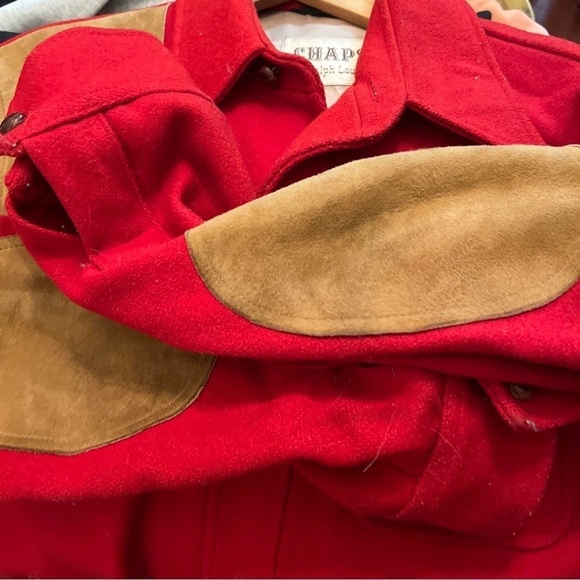 Vtg Chaps Ralph Lauren Men Red Sz 44L Wool Blend Suede Elbow Patch Button Shirt - Picture 4 of 8